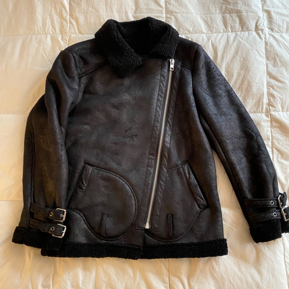 american eagle faux shearling moto jacket